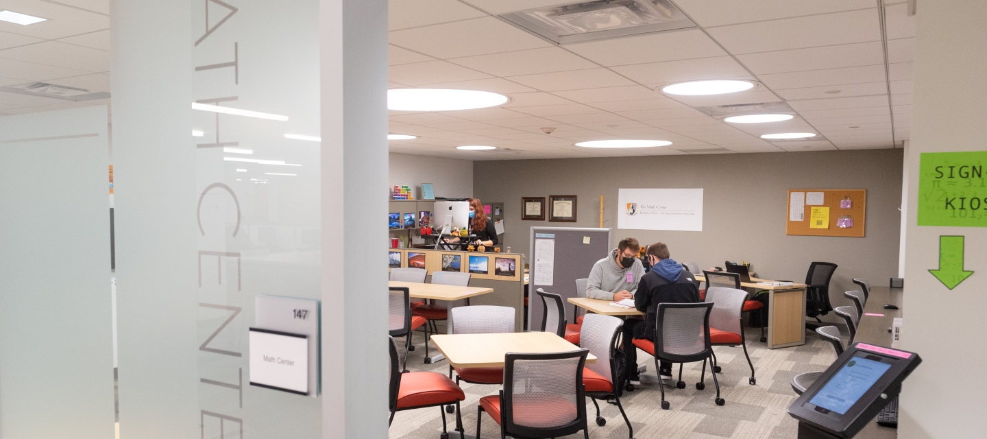 Math Center doorway with students working